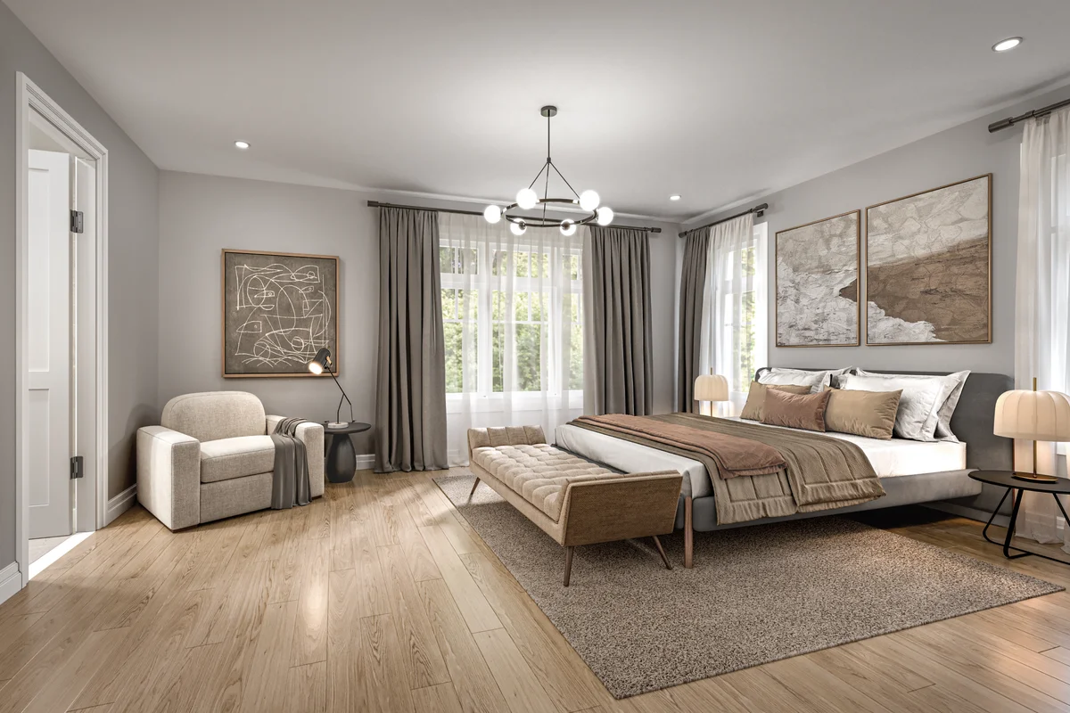 Trails of Whitevale Pickering — primary bedroom interior rendering 36' model